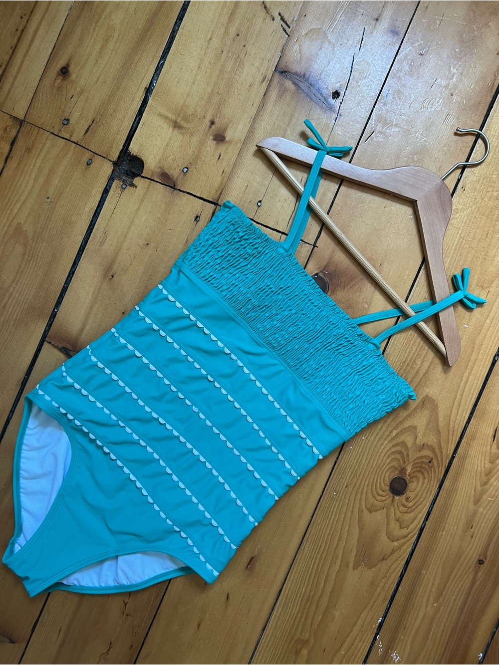 Hanna Andersson Teal One-Piece Swimsuit with Scallop Trim
